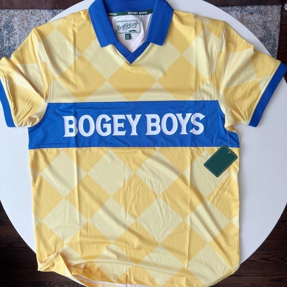 Bogey Boys Performance Athletic Open Collar Polo Size Medium Yellow New
